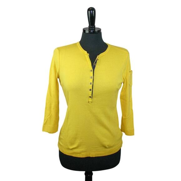 Lauren Ralph Lauren Yellow Cotton Top Henley Popover 3/4 Length Sleeve - Picture 1 of 5